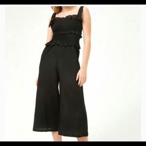 Tee Ink Boutique Black Smocked Linen Gaucho Jumpsuit Adjustable Straps - 4